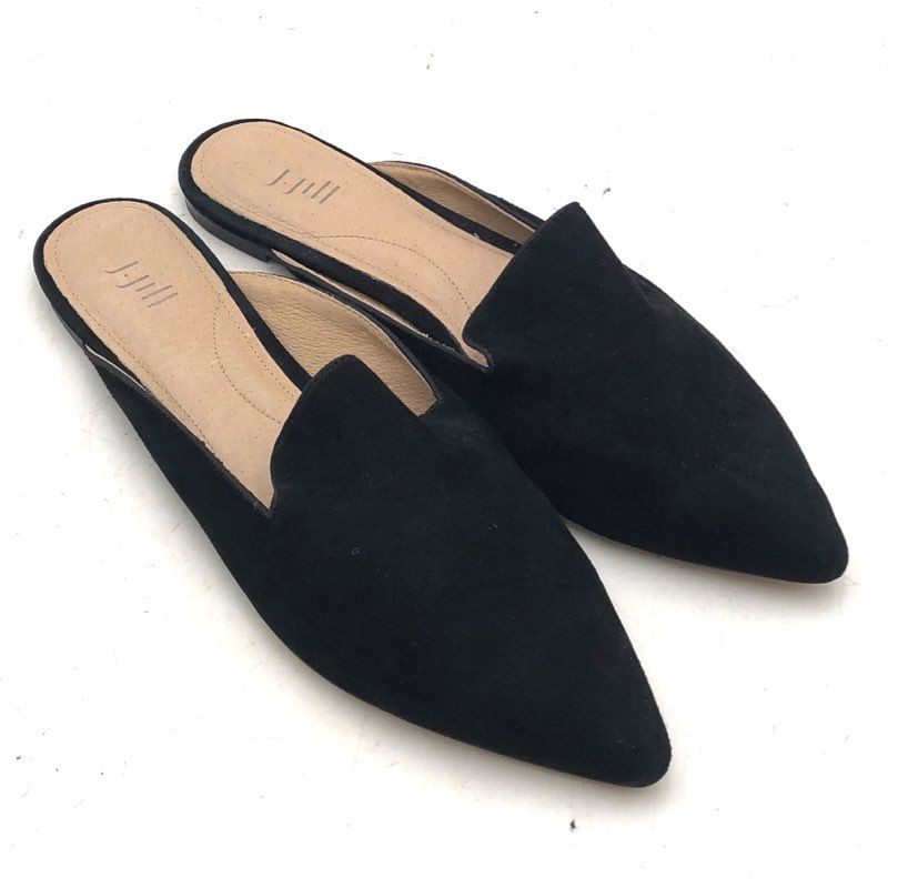 J. Jill Black Suede Pointed Toe Mules Slip On Loafers Women's Size 6.5