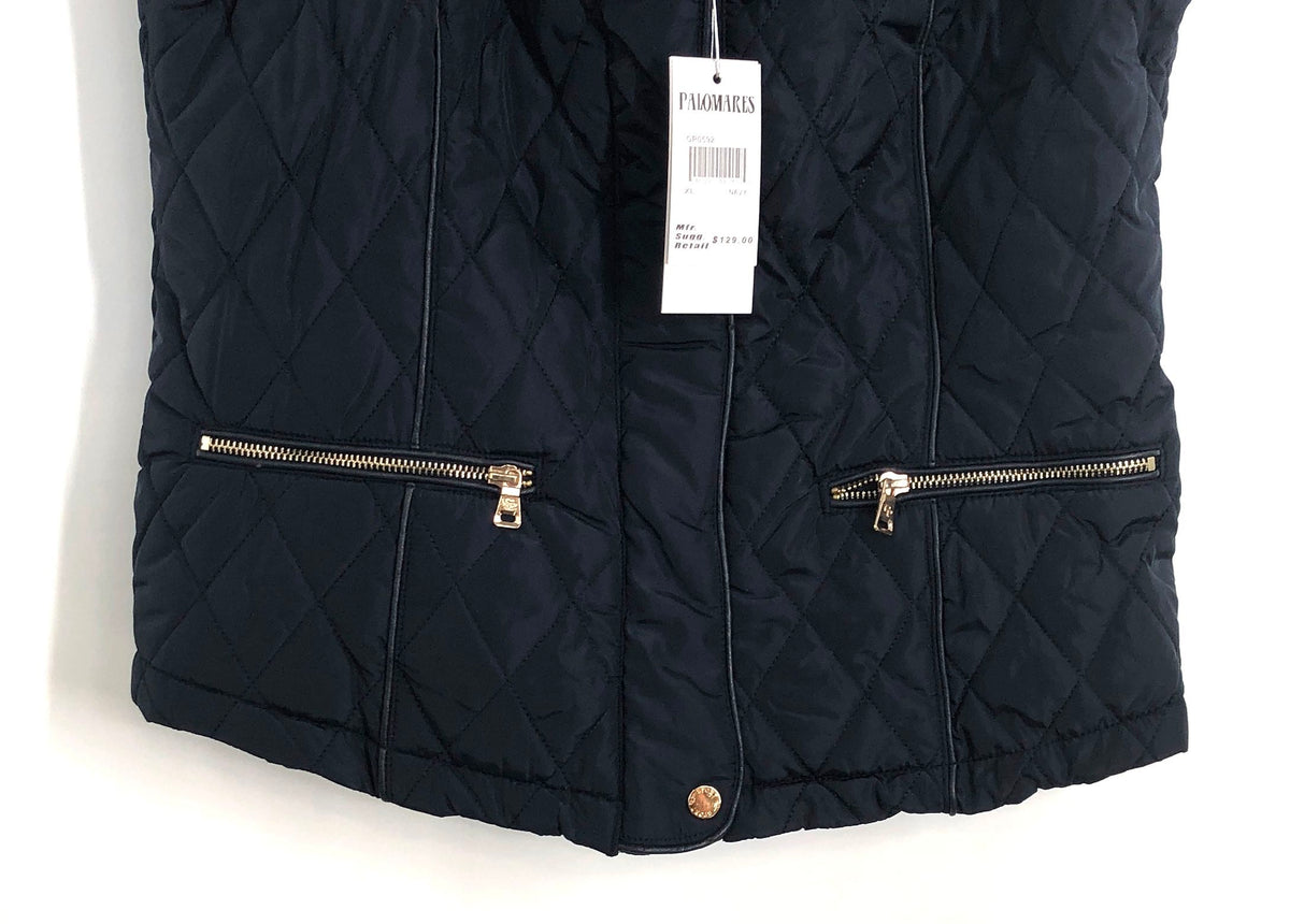 Palomares Fashions Of Calif Women's Navy Quilted Vest Faux Fur Lined NWT Sz XL