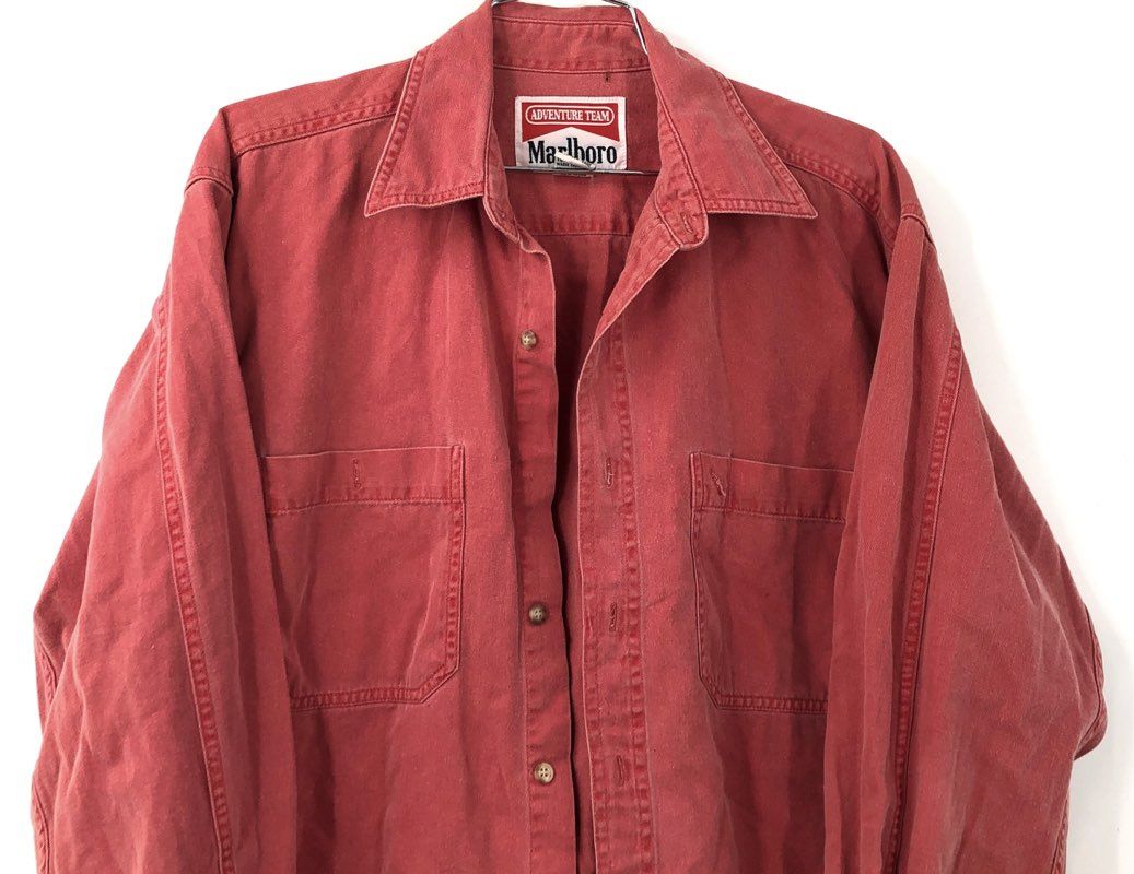 Marlboro Men's Red Button-Up Shirt - Size M