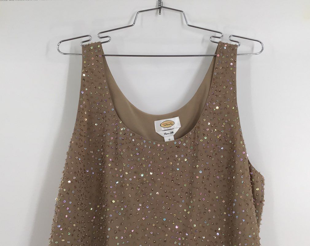 NWT Talbots Women&#39;s Brown Silk Sequin Sleeveless Scoop Neck Tank Top - Size 16