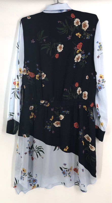 Vince Camuto Women's Floral Colorblock Shirt Dress Caviar Black NWT Sz L