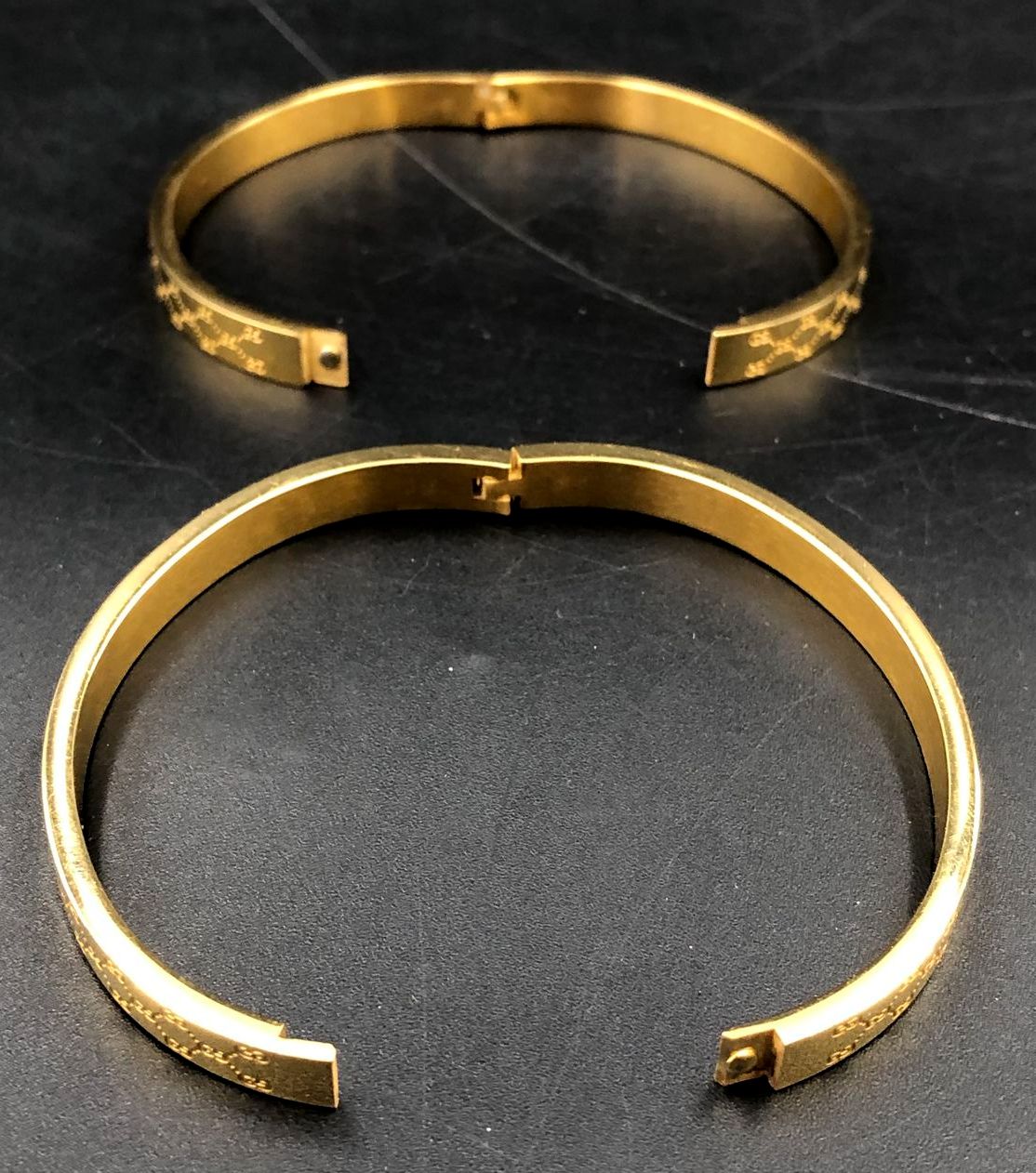 Lot of 2 Gucci Inspired Gold-Tone GG Bangle Bracelets Hinged Web Stripe
