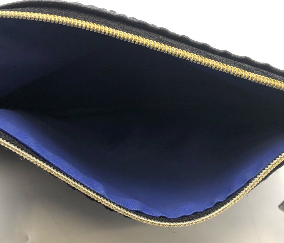 Ipsy Black Studded Texture Cosmetic Makeup Pouch Bag Gold Zipper Pull
