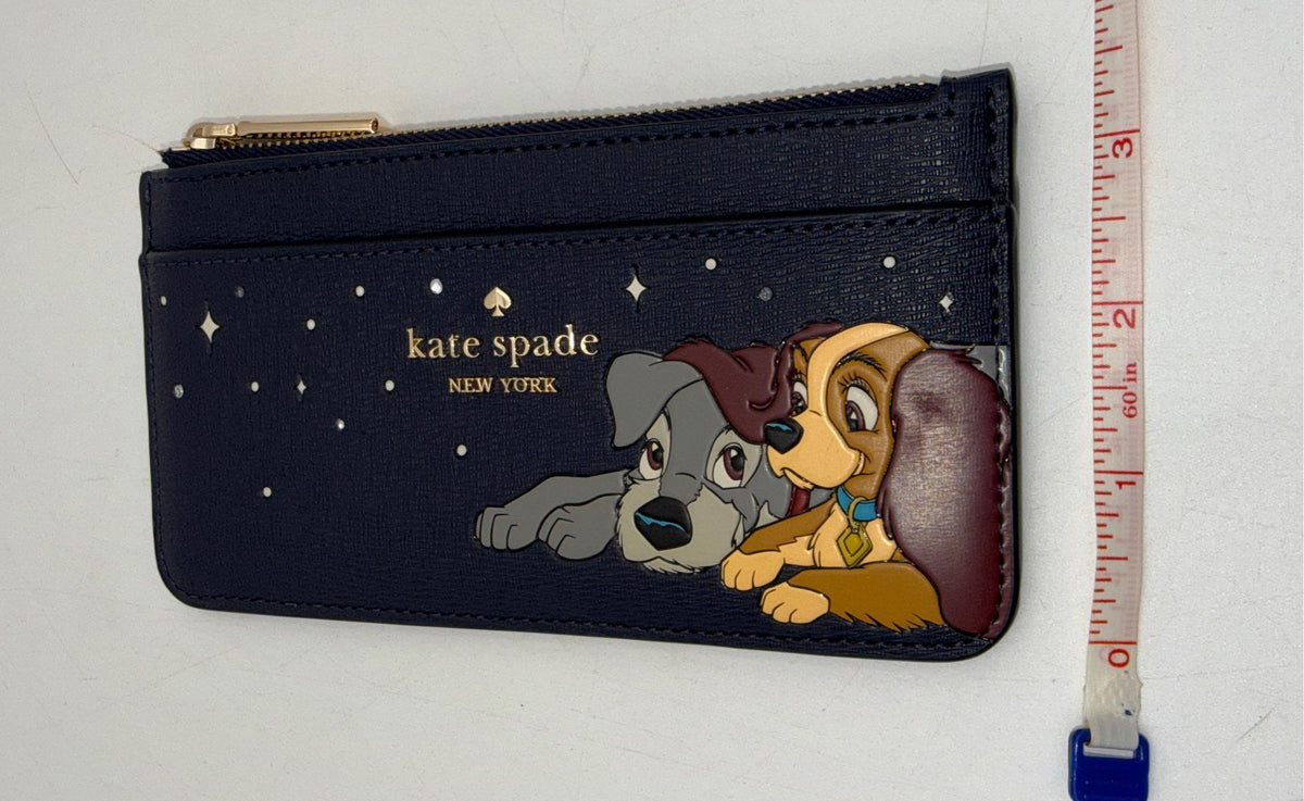 Kate Spade Disney Lady and the Tramp Navy Blue Saffiano Leather Card Case Wallet