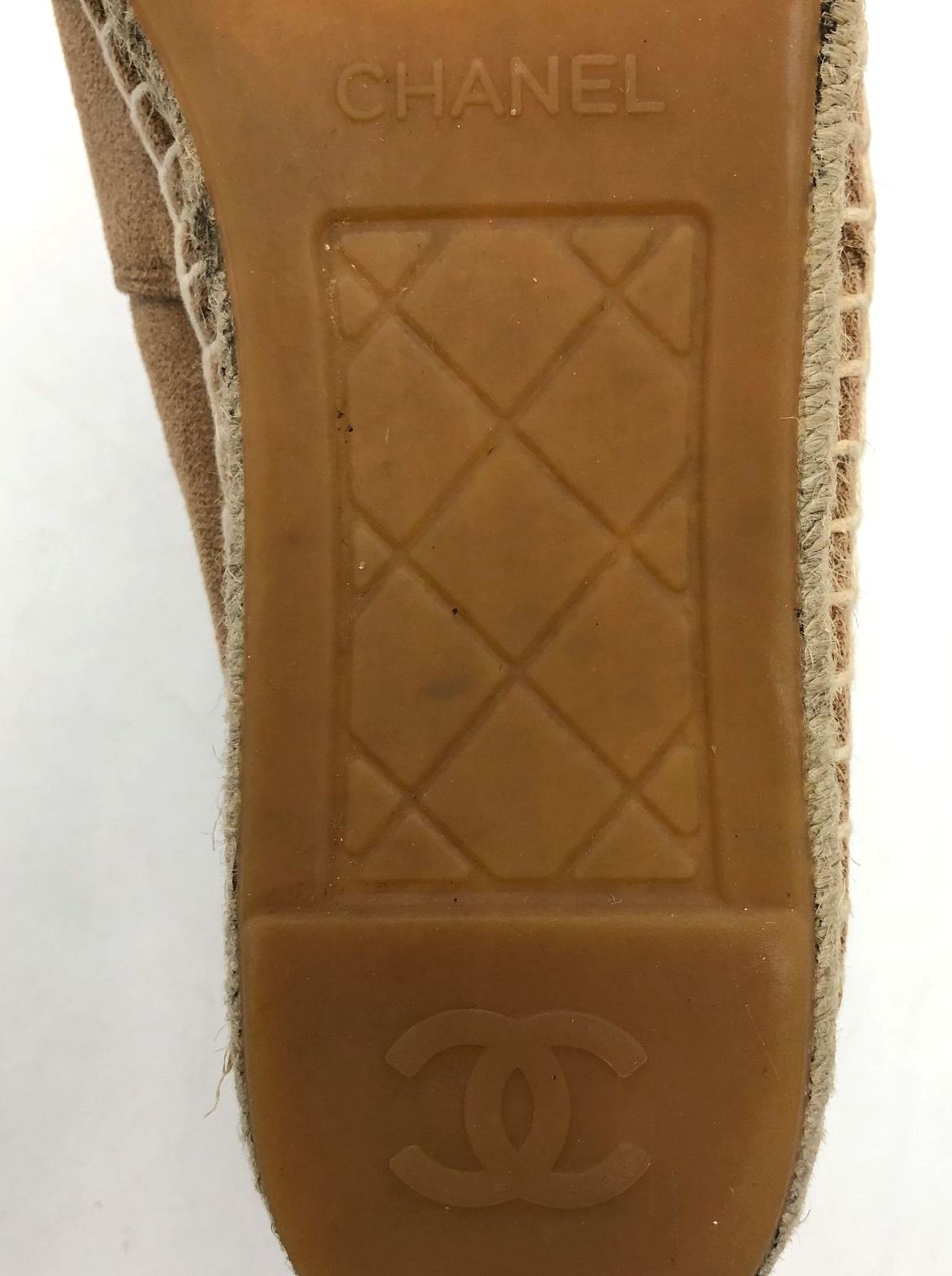 Chanel Inspired Women's Tan/Black Suede Cap Toe Espadrille CC Flats - Size 41