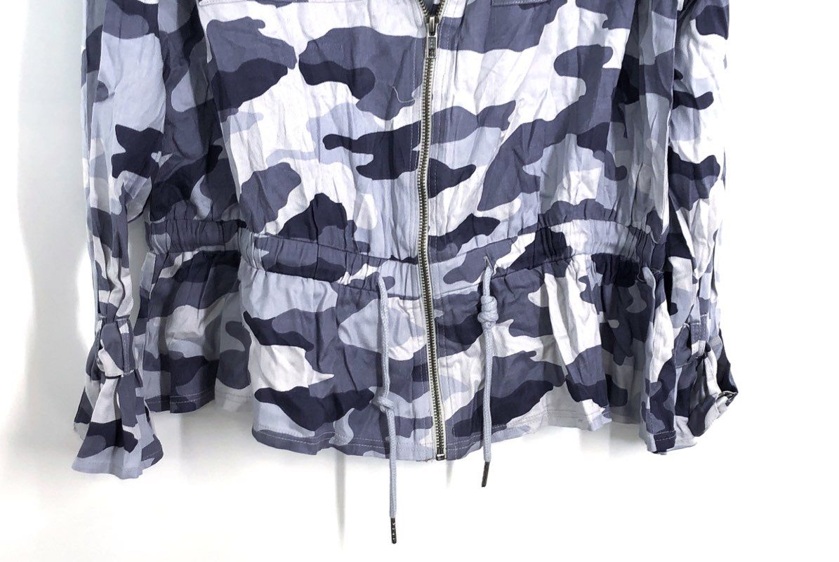 Cupio Blush Women's Blue Gray Camo Hooded Full Zip Utility Jacket NWT Sz L