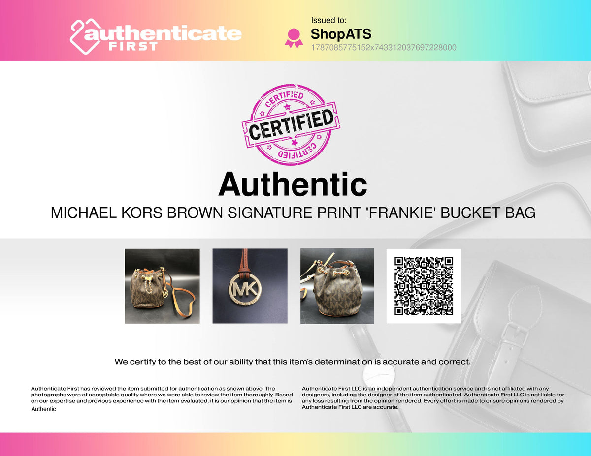 Michael Kors Brown Signature Print 'Frankie' Bucket Bag (+COA)