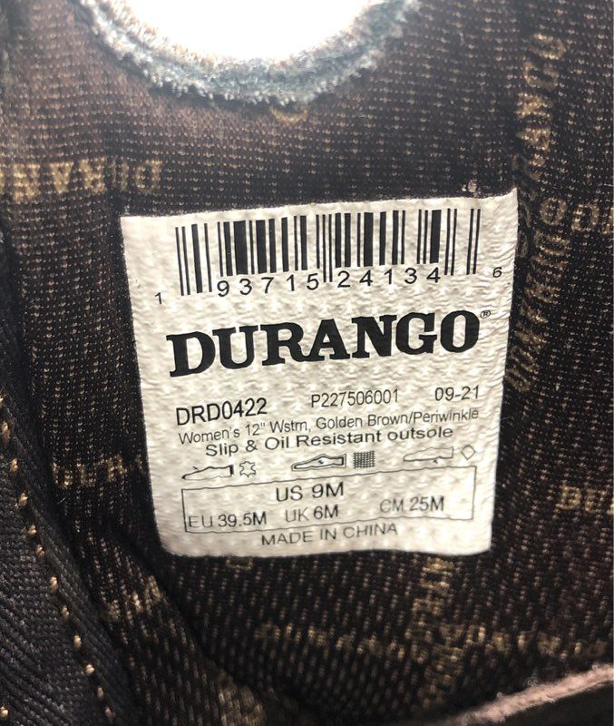 Durango Rebel Pro Golden Brown Periwinkle Western Boots Women's Size 9