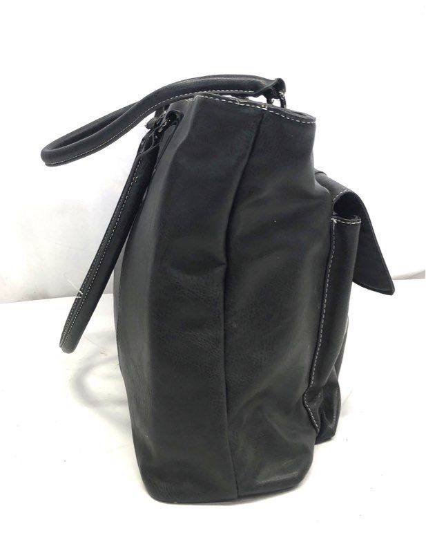 Kenneth Cole Reaction Black Faux Leather Laptop Tote Bag Business Handbag