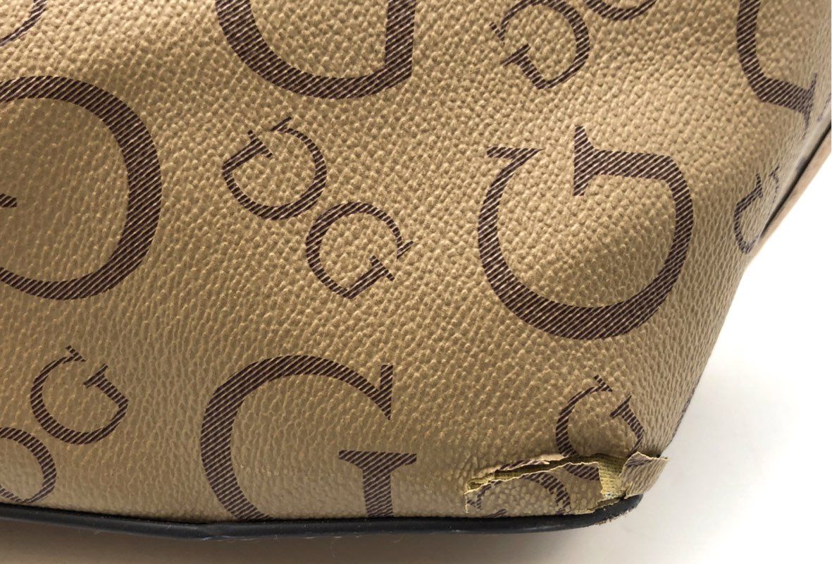 Guess Beige Brown Monogram G Logo Tote Bag Handbag with Matching Pouch Set