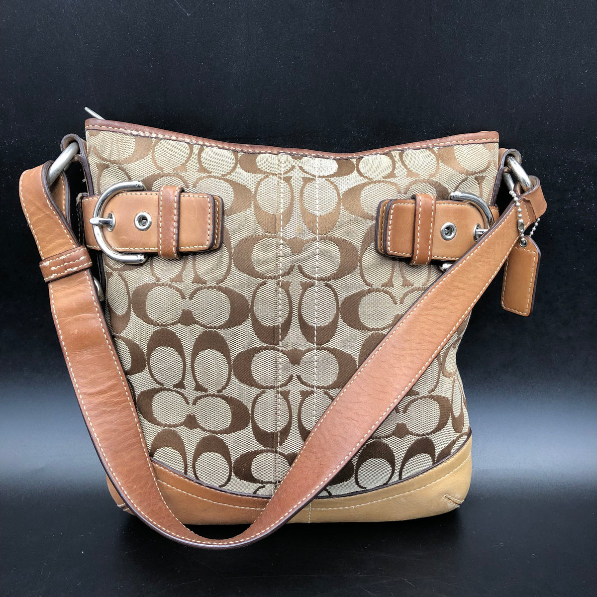 Coach Y2k Cognac Brown\Tan 'Jacquard Logo' Messenger Bag (+COA)