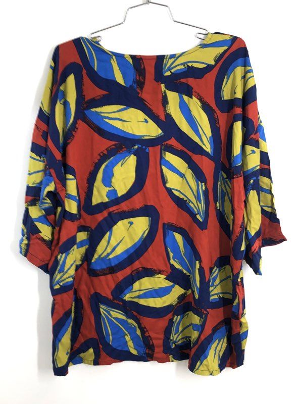Corey Lynn Calter Women's Leaf Print Blouse Red Multicolor Anthropologie NWT XL