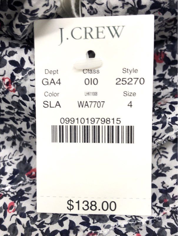 J.Crew Women's Strapless Floral Cotton Silk Blend Tiered Dress Blue NWT Sz 4
