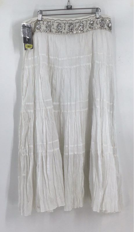 NWT Nygard Collection Women&#39;s White Beaded Elastic Waist Flare Skirt - Size 22W