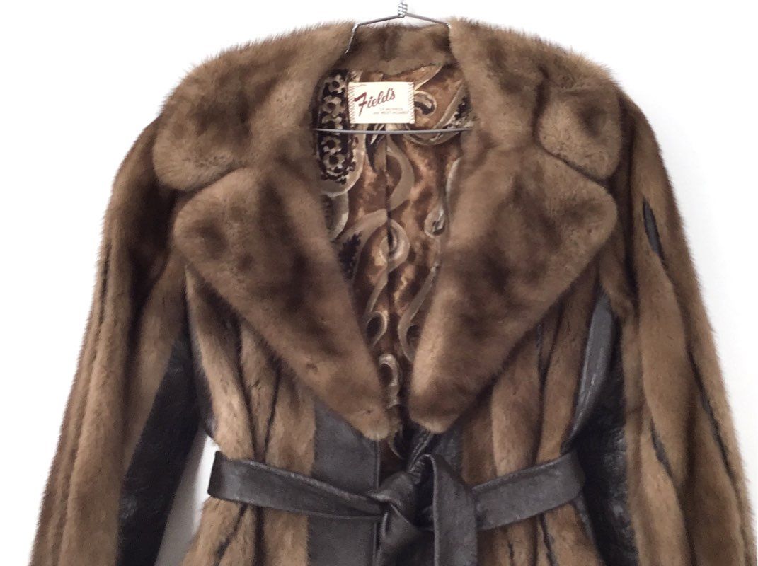 Field's Women's Brown Belted Fur Overcoat