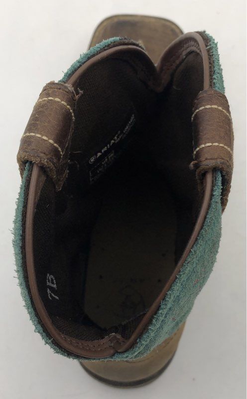 Ariat Fatbaby Waterproof Western Roper Boots Brown Teal Embroidered Size 7B