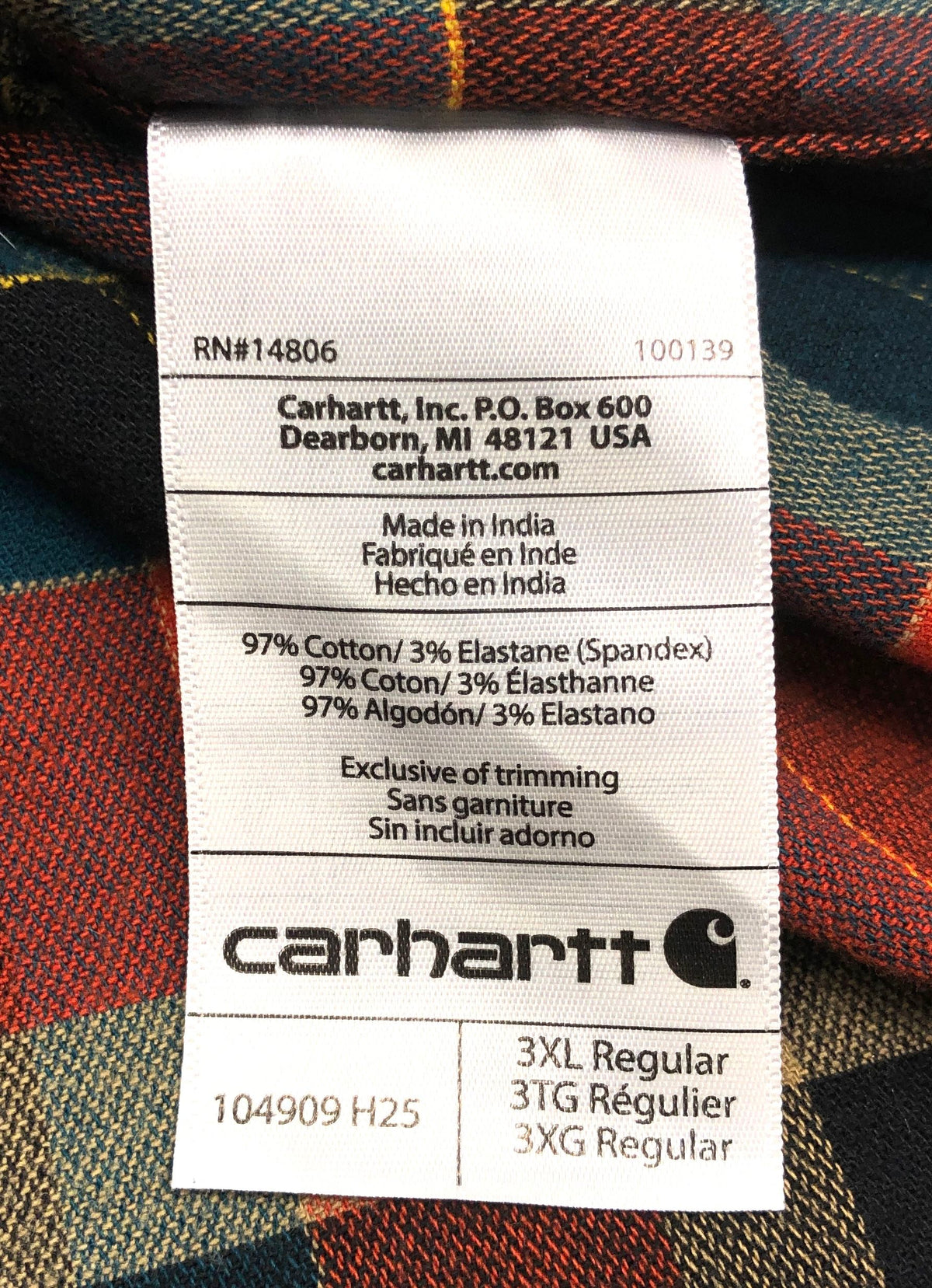 Carhartt Men's Rugged Flex Relaxed Fit Orange Navy Plaid Shirt 3XL