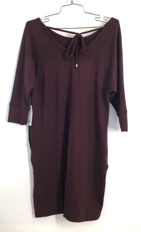 Peach Women's Sylvie Dress Wine Burgundy 3/4 Sleeve Tie Back Sz S NWT