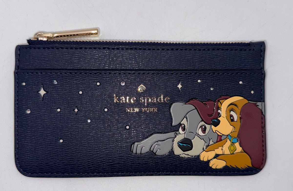 Kate Spade Disney Lady and the Tramp Navy Blue Saffiano Leather Card Case Wallet