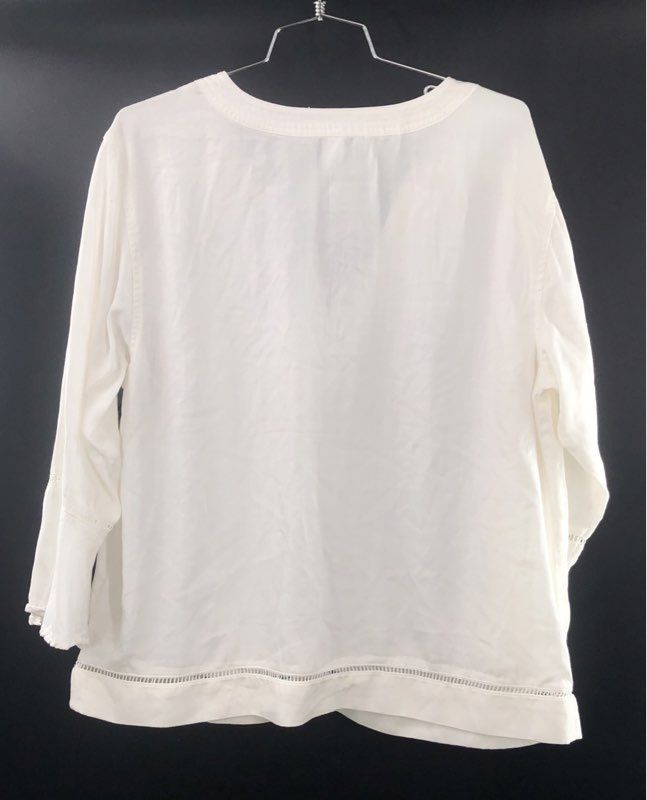 Liverpool Women's White V-Neck Bell Sleeve Blouse Crochet Trim Top Sz M