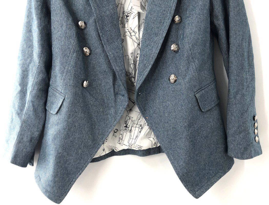 White House Black Market Women's Studio Tweed Blazer Mid Blue NWT Sz 2