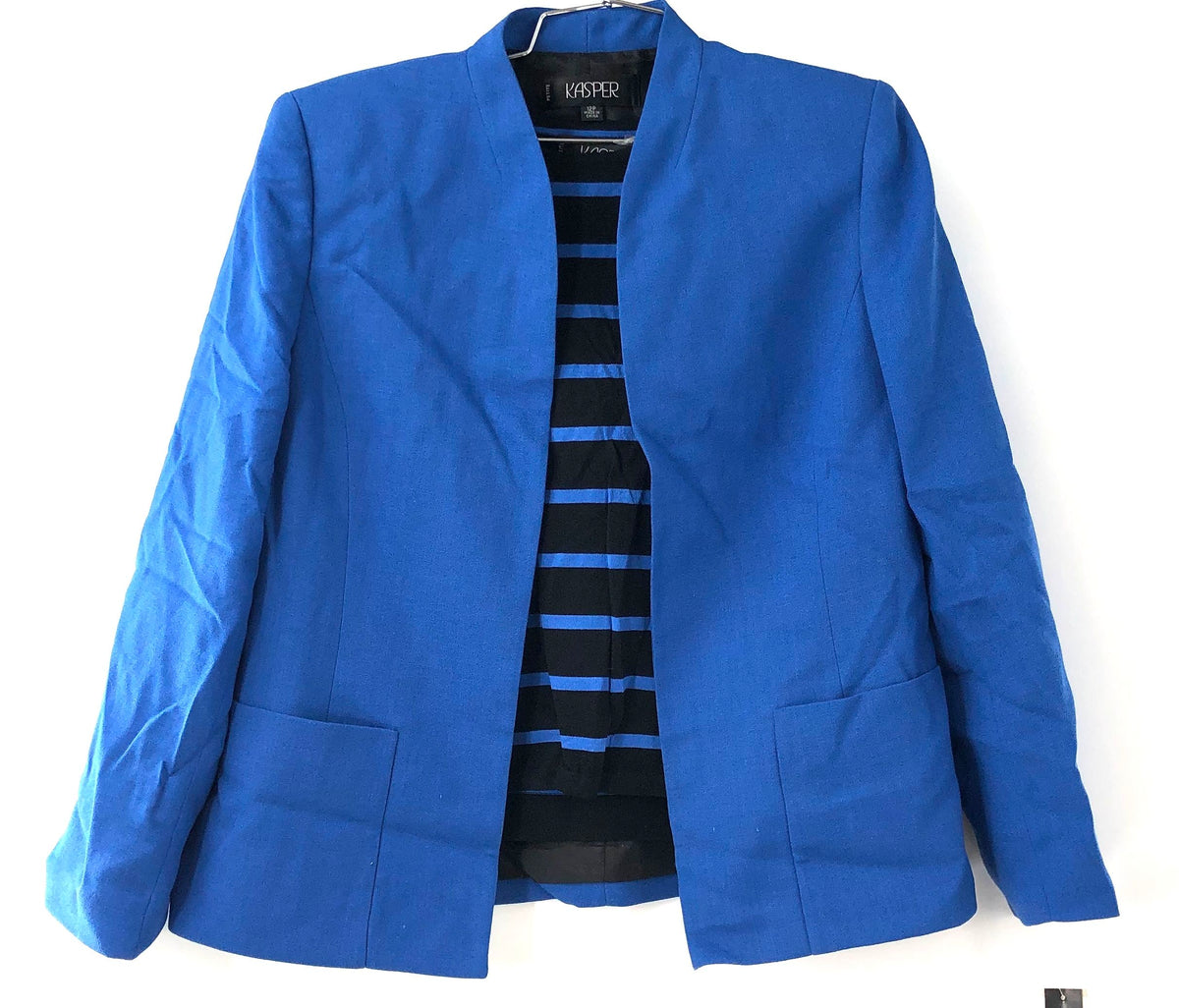 Kasper Women's 3-Piece Pant Suit Set Blue Black Open Blazer NWT Sz 2P