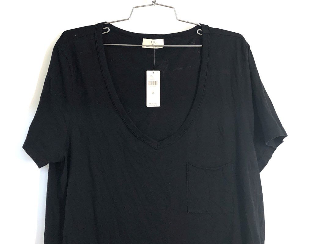 t:la Women's Black Cotton V-Neck Pocket T-Shirt Dress Sz XL NWT