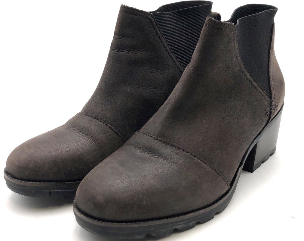 Sorel Lolla II Chelsea Dark Brown Leather Heeled Ankle Boots Women's Size 9