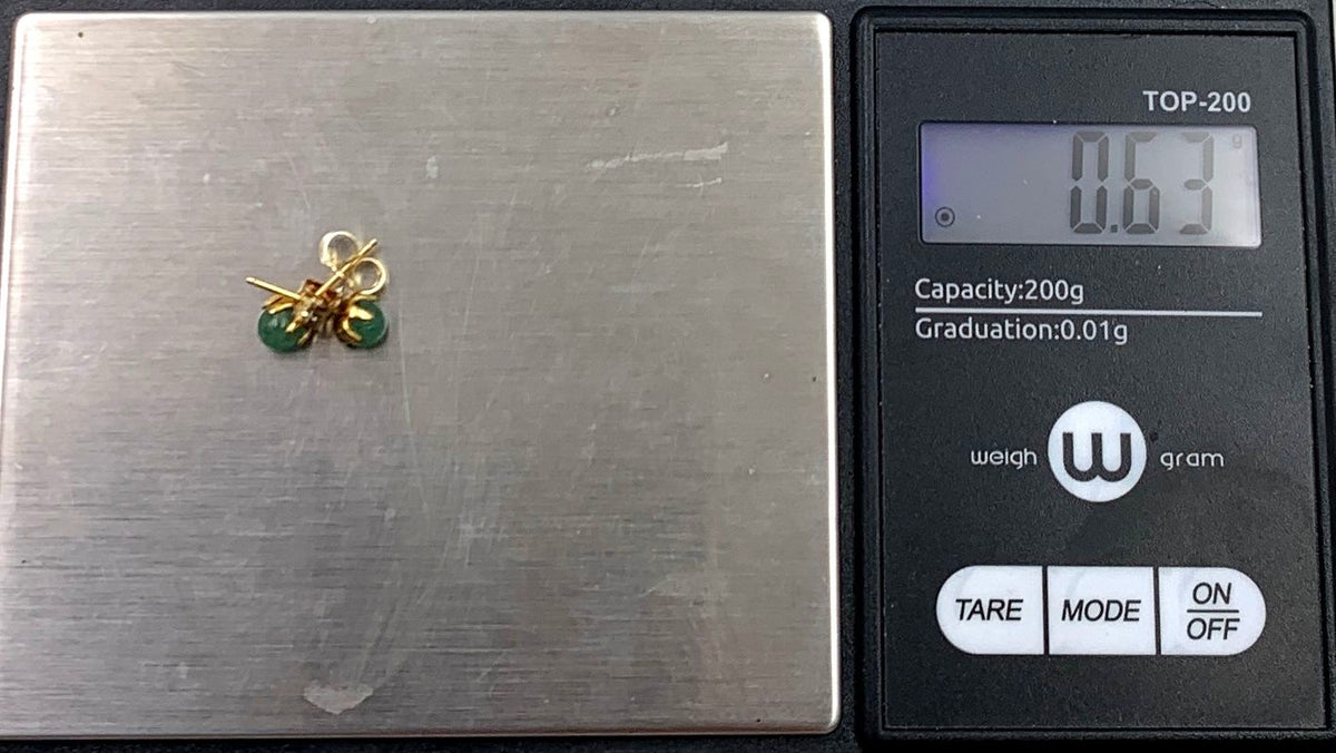14K Yellow Gold Jade & Peridot Studs Earrings Lot 1.28g