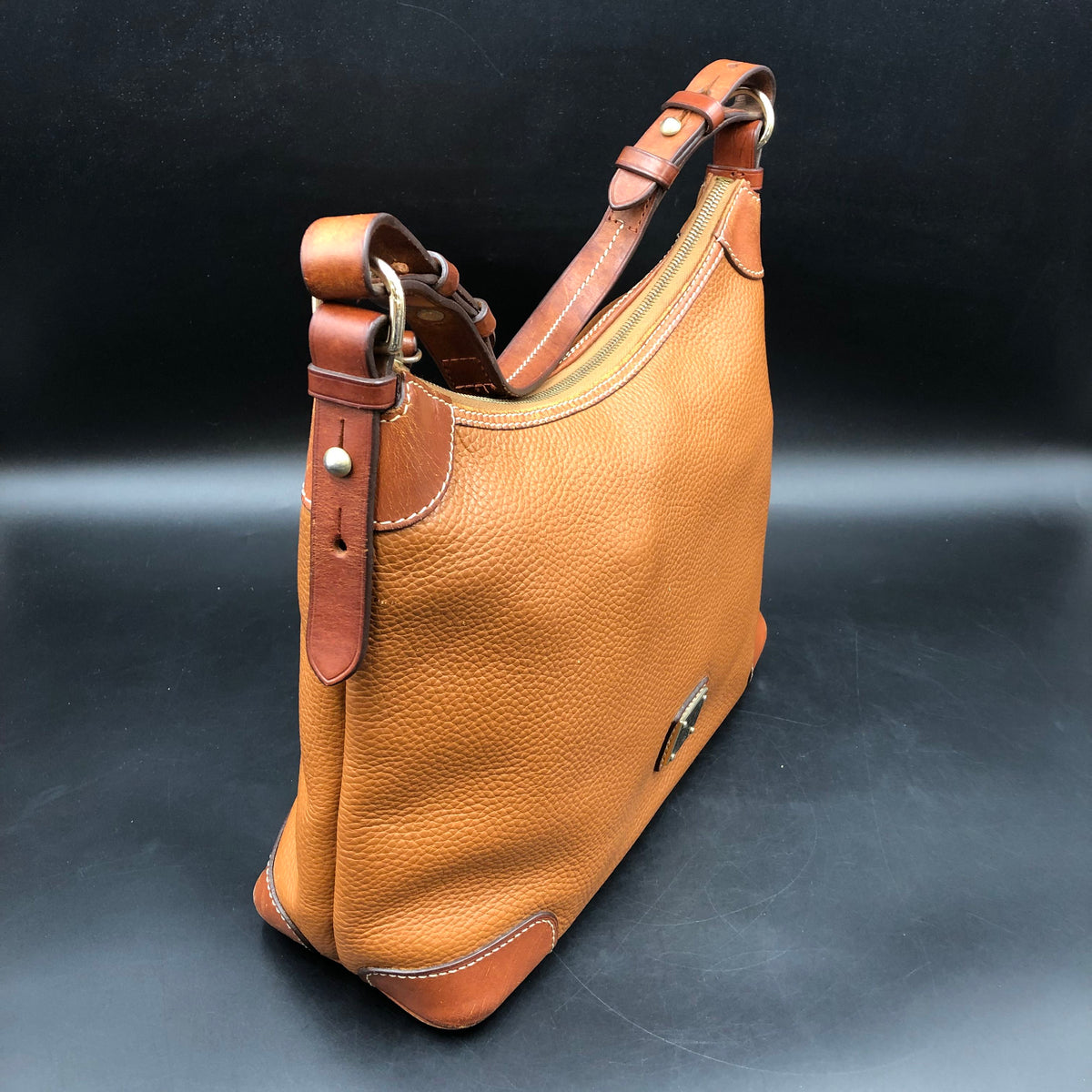 Dooney & Bourke Camel Brown Pebbled Leather Hobo Satchel Bag COA