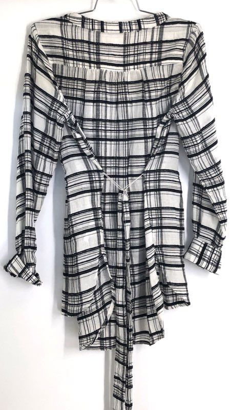 Anthropologie Women's Black White Plaid Grid Tunic Blouse High Low Sz 2 NWT