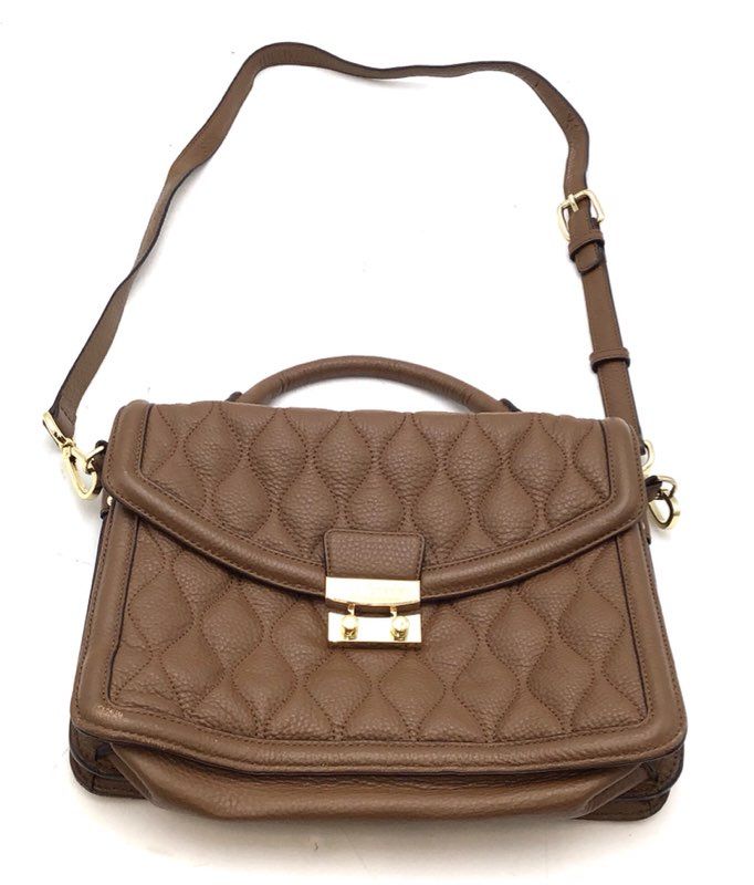 Vera Bradley Brown Quilted Leather Satchel Crossbody Bag Gold Tone Hardware