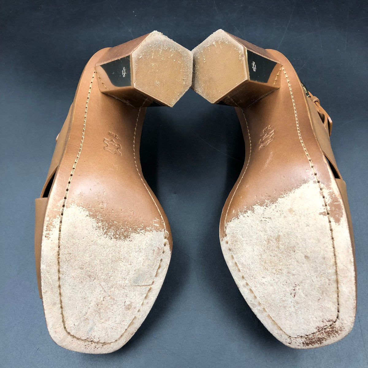 Tory Burch Brown Leather Cross Band Slingback Block Heel Sandals Size 7 COA