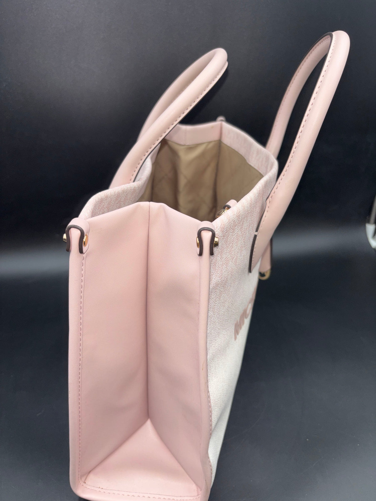 Michael Kors Mirella Powder Pink & White Signature Logo Tote Bag COA
