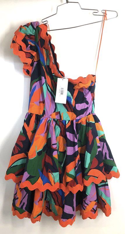 Avara Women's Lucy Multicolor One Shoulder Scalloped Tiered Dress NWT Sz M