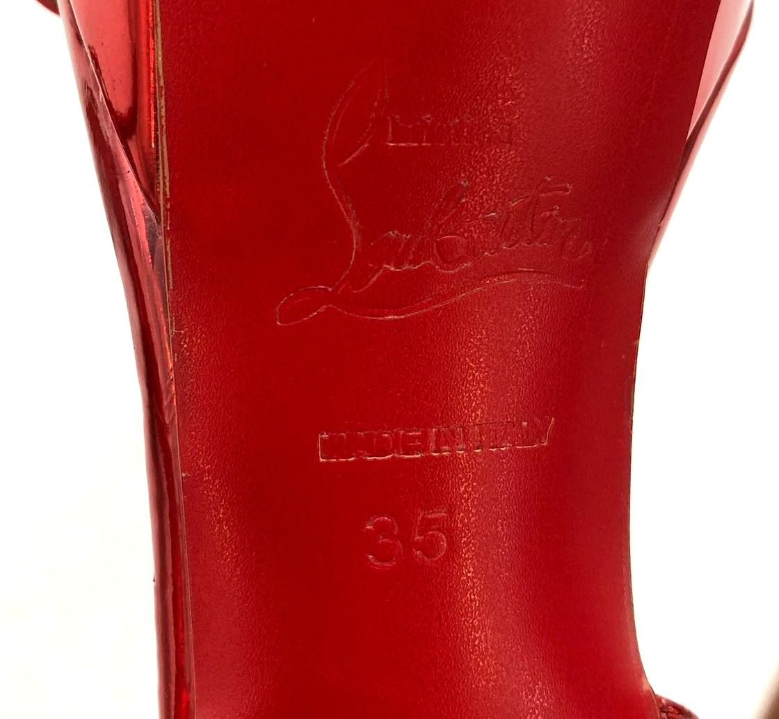 Christian Louboutin Inspired Women's Metallic Ruby Red Strappy Heels - Size 35