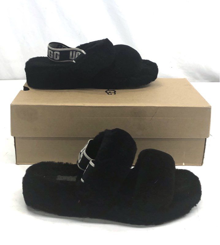 UGG Oh Yeah Black Shearling Slingback Slide Slippers Women's Size 8