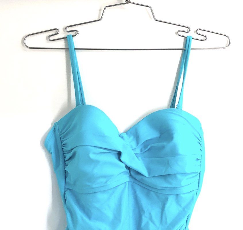 Relleciga Women's One-Piece Swimsuit Sky Blue Ruched Twist Front NWT Sz S