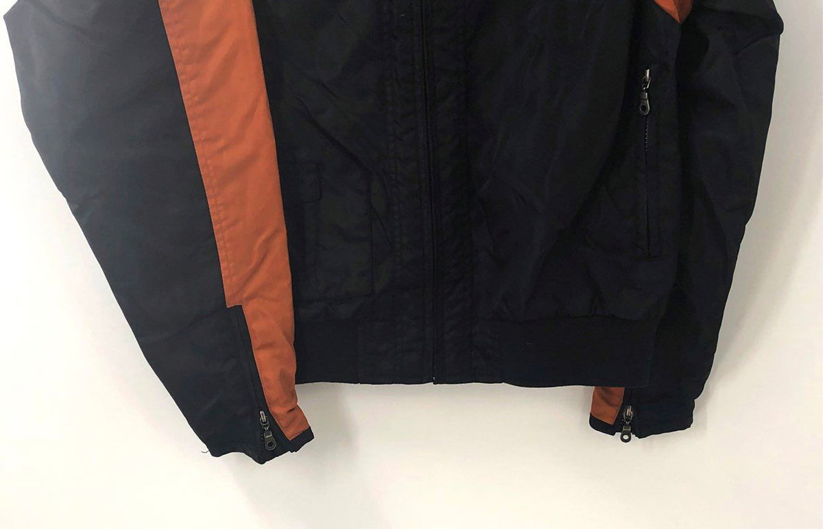 Vintage Harley-Davidson Nylon Bomber Jacket Embroidered Back Logo Orange Sz M