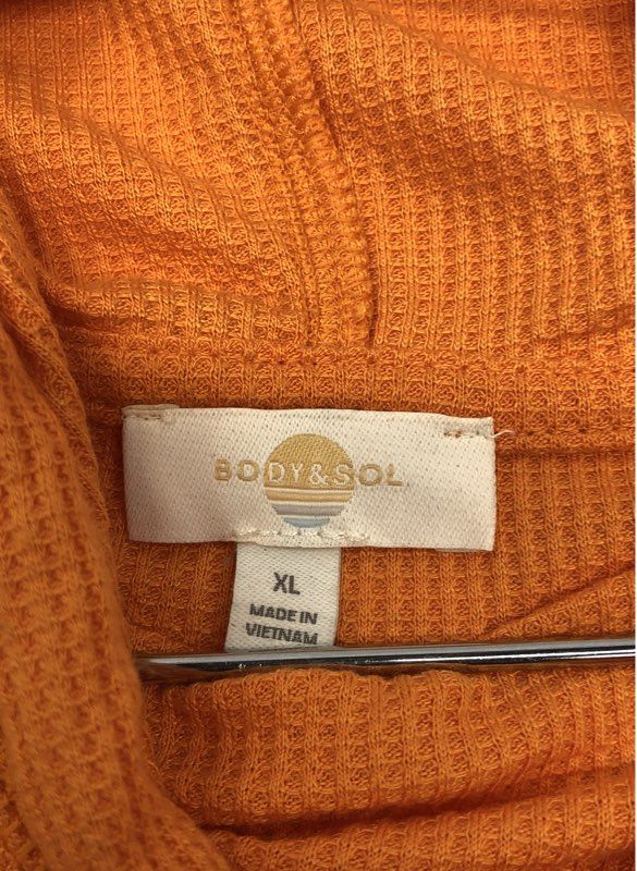 Body & Sol Women's Orange Waffle Knit Hooded Pullover Hoodie Sz XL