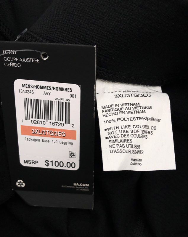 NWT Under Armour Men's Black Compression Leggings - Size 3XL