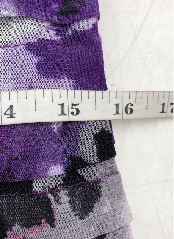 Adrianna Papell Women's Purple Pink Floral Tiered Tulle Square Neck Dress NWT 14