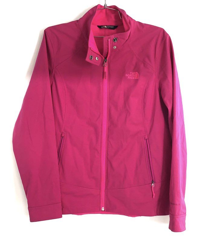 The North Face Women's Pink WindWall Softshell Full Zip Jacket Snap Neck Sz L