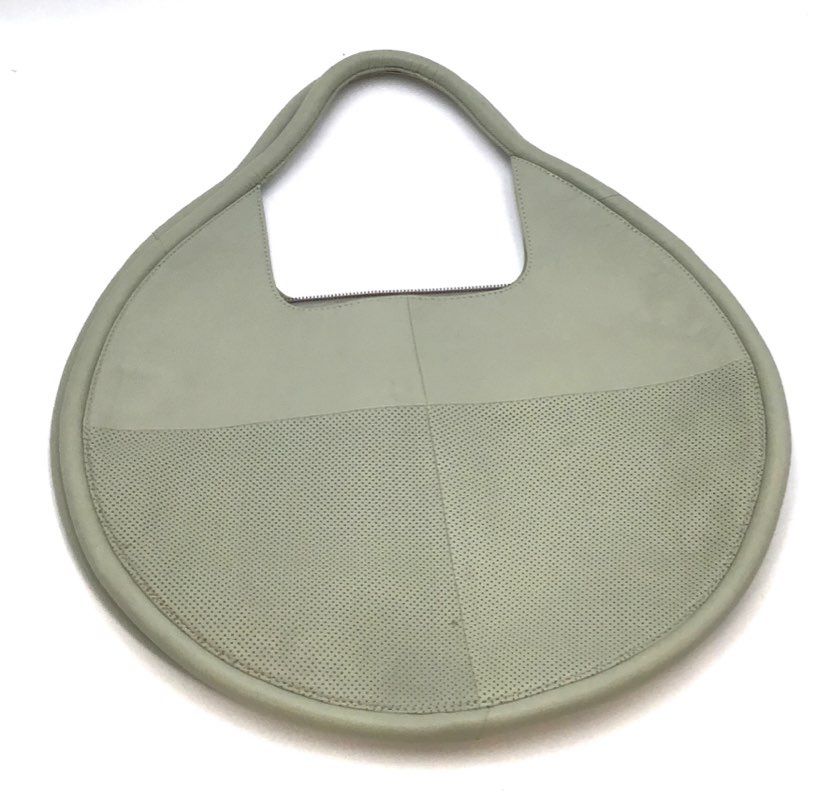 Anthropologie Sage Green Perforated Leather Circle Round Tote Bag Large Handbag
