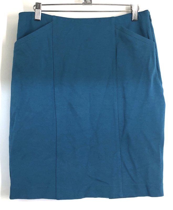 cabi Women's Teal Blue Textured Pencil Skirt with Patch Pockets Sz 4