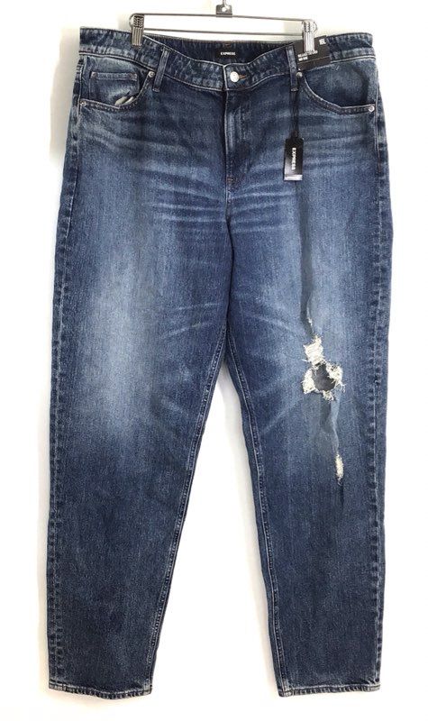 Express Women's Relaxed Tapered Mid Rise Distressed Blue Jeans Sz 16L NWT