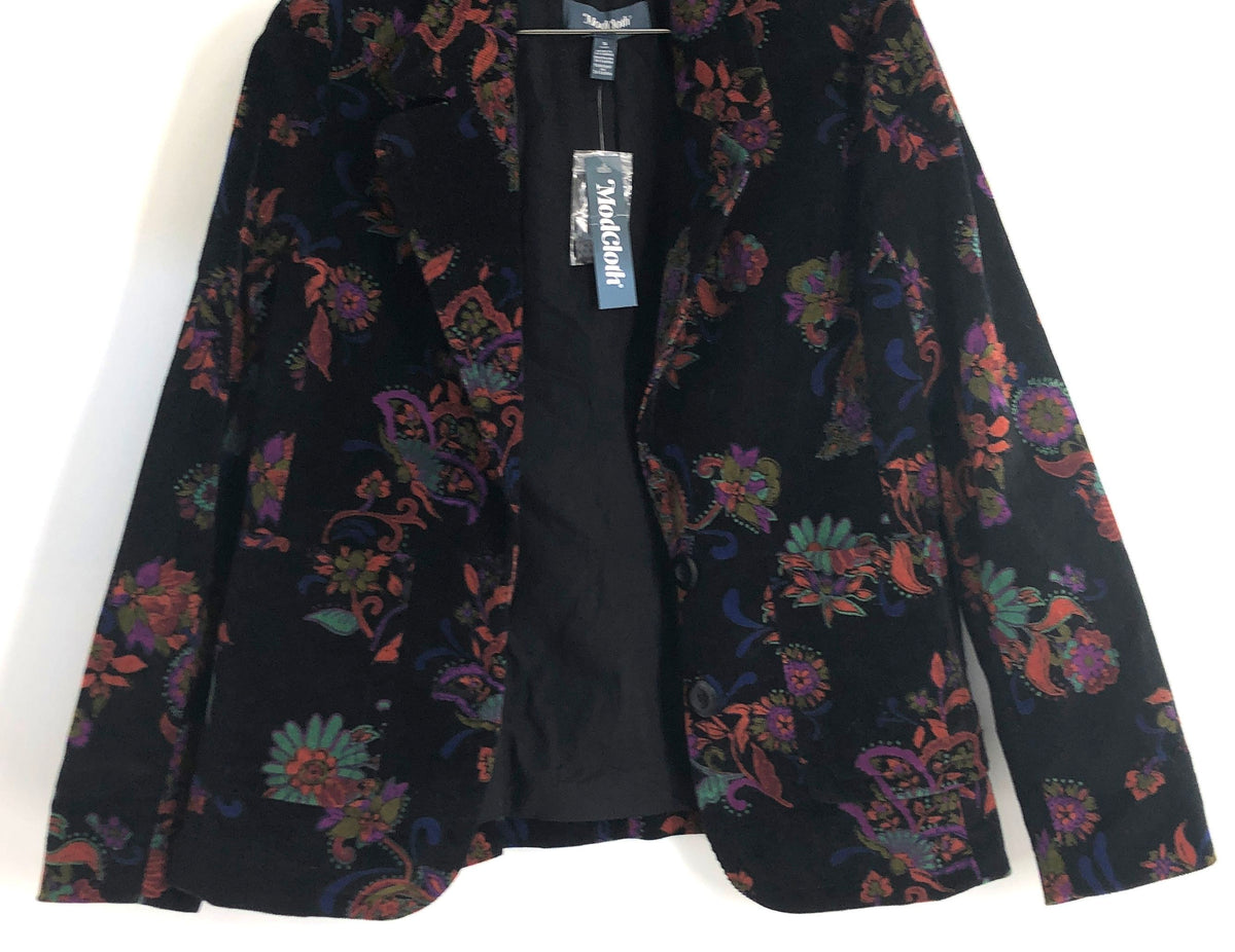 ModCloth Women's Black Floral Paisley Corduroy Blazer Jacket NWT Size S