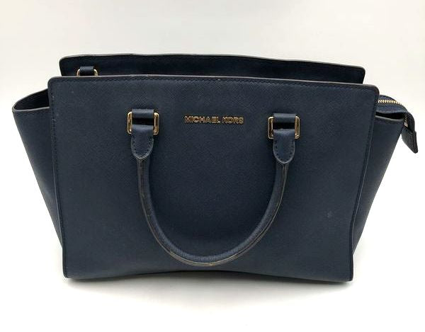 Michael Kors Navy Blue Jet Set Shelia Satchel Bag Gold Hardware COA