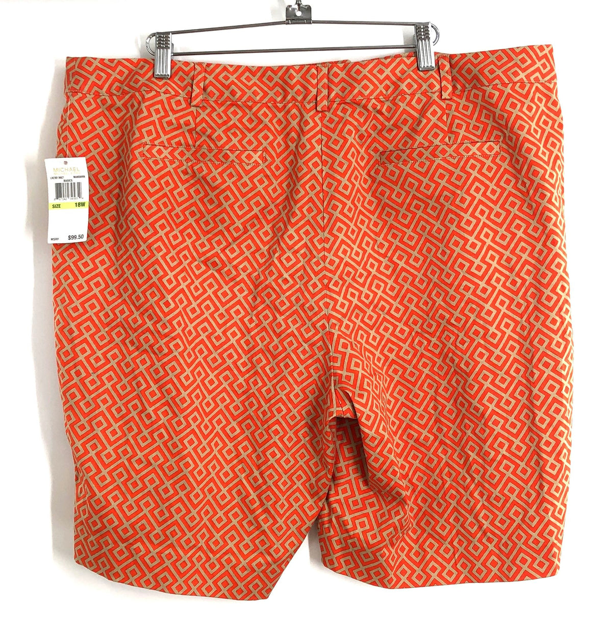 Michael Kors Women's Mandarin Orange Fretwork Geometric Print Shorts Size 18W