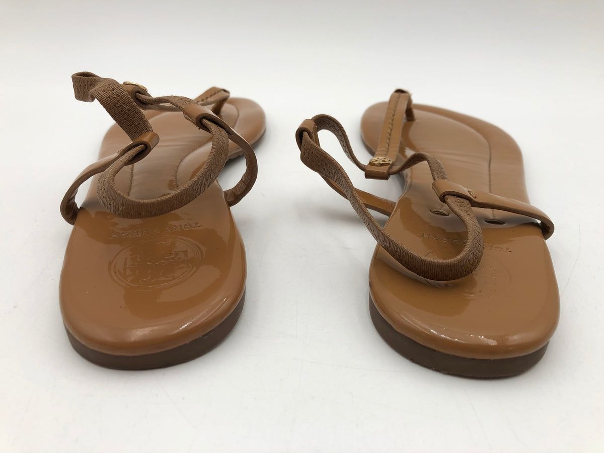 Tory Burch Emmy Miller Tan Patent Leather Thong Sandals Women's Size 10 COA